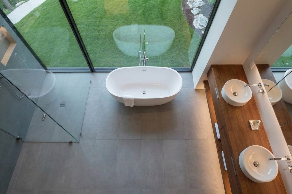 Modern bathroom renovation, stock photo for illustration
